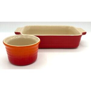 Le Creuset Heritage Stoneware Rectangular Baker Dish (5x7) 10-32 & Ramekin 06.05